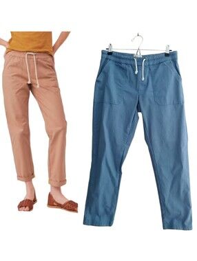 Pact Woven Twill Roll Up Pants Straight Leg Blue Organic Cotton Small